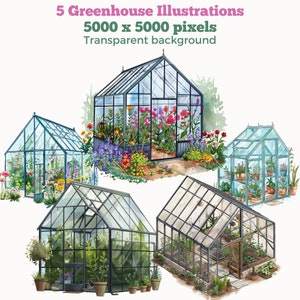 Ilustrações de clipart de estufa de jardim, fundo transparente, jardinagem PNG, fundo de primavera, planejador digital, uso comercial
