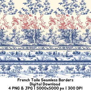 Modèle sans couture toile de jouy, toile rouge, toile bleue, clipart frontière transparente pays Français vintage, papier numérique chinoiseries, commercial