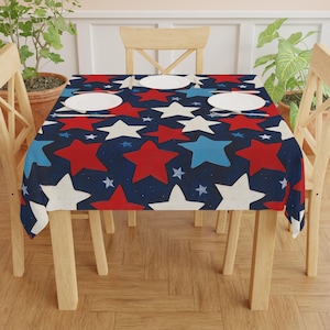 Tovaglia patriottica per le celebrazioni, tovaglia quadrata per il 4 luglio, picnic barbecue del Memorial Day, decorazioni rosse, bianche e blu, tavolo delle feste