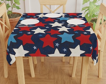 Tovaglia patriottica per le celebrazioni, tovaglia quadrata per il 4 luglio, picnic barbecue del Memorial Day, decorazioni rosse, bianche e blu, tavolo delle feste