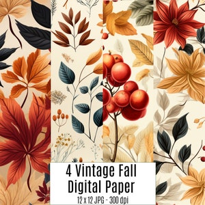 Autumn Digital Paper, Vintage Fall Florals Printable Paper, Junk Journal Scrapbook seamless Pattern, Digital Download, Commercial Use