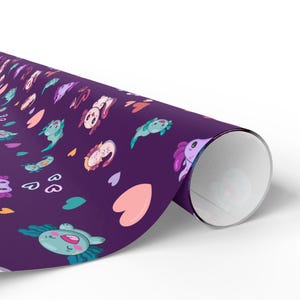 Cute Axolotl wrapping paper, Purple Gift wrap, Axolotl Birthday Party, Axolotl Gift Packaging, Kids Wrapping Paper Axolotl Gifts 画像 3