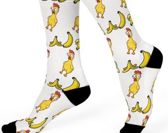 Skarpetki z kurczakiem i bananem | Zabawne skarpetki z okrągłym dekoltem dla dzieci, nastolatków i nastolatków