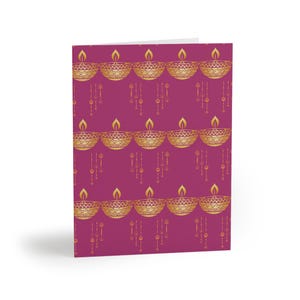 Carte de voeux Diwali, carte Happy Divali, thème diya en or rose, faire-parts, cartes de remerciement, papeterie indienne, intérieur vierge, enveloppe blanche
