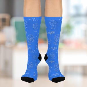 Math Equations Blue Crew Socks, Mathematics Gift, Geeky Novelty Footwear, Science Teacher Present, STEM Graduate Accessories, Back to School