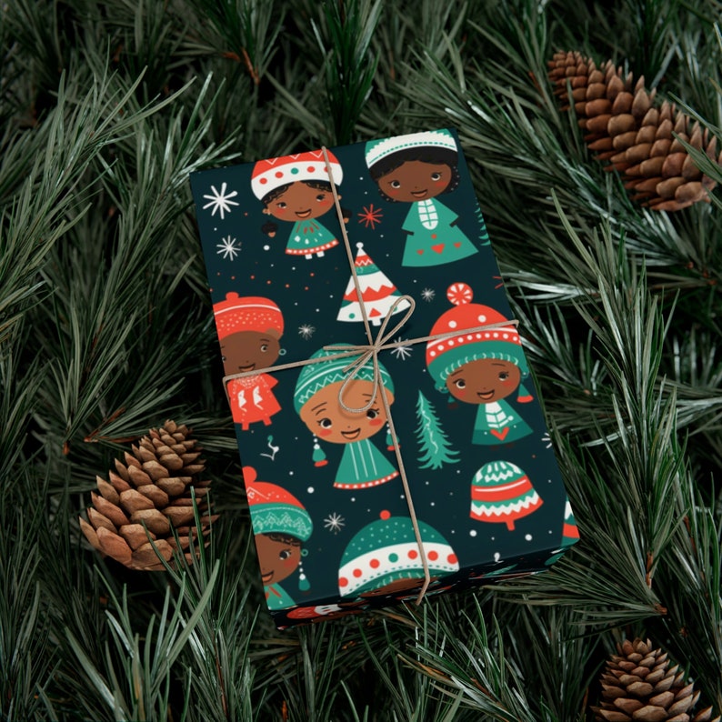Papel de regalo para niños afroamericanos, papel de regalo navideño afrocentrista, regalo de Kwanzaa, papel de regalo étnico africano, álbum de recortes multicultural diverso imagen 11