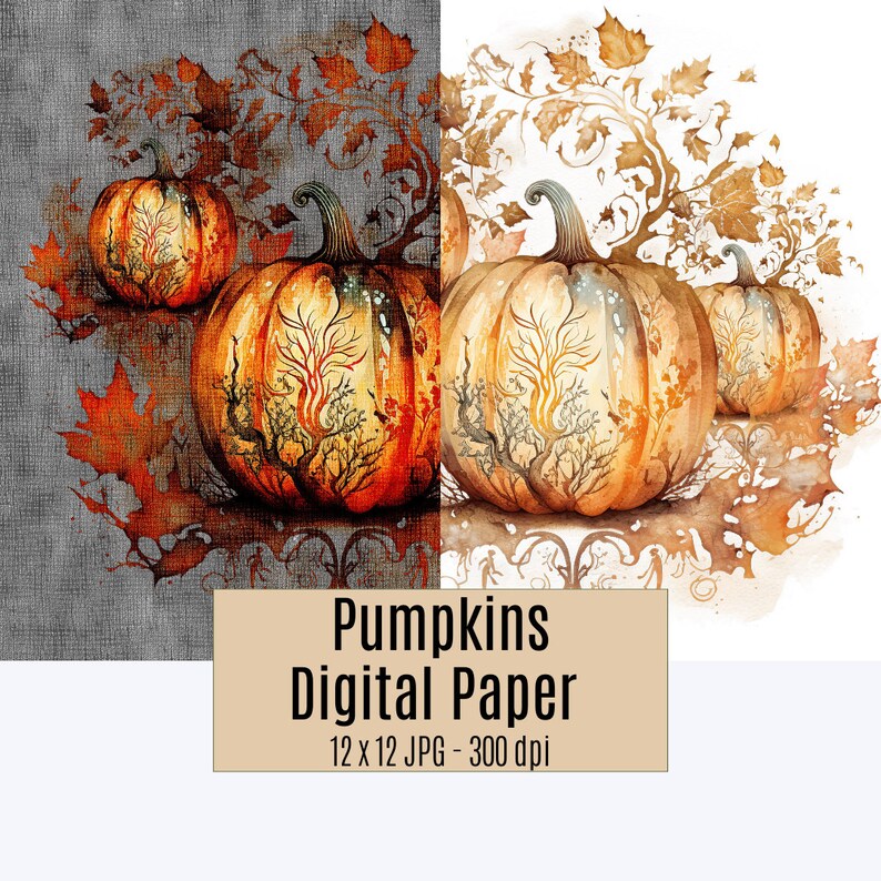 Pumpkin Scrapbook Printable Paper, Fall Autumn Pattern Digital Paper ...