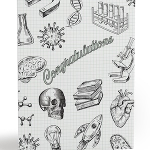 Cartes de félicitations scientifiques, illustrations en noir et blanc, jeu de cartes de voeux, papier millimétré, remise de diplôme scientifique, promotion, publication