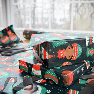 Papel de regalo para niños afroamericanos, papel de regalo navideño afrocentrista, regalo de Kwanzaa, papel de regalo étnico africano, álbum de recortes multicultural diverso imagen 5