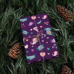 Cute Axolotl wrapping paper, Purple Gift wrap, Axolotl Birthday Party, Axolotl Gift Packaging, Kids Wrapping Paper Axolotl Gifts 画像 11