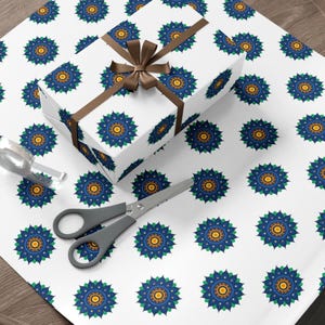Rangoli Wrapping Paper, Diwali Gift Wrap, Deepavali Blue and White Gift wrap, Festival of Lights, Indian Pattern, Wellness Theme Gift