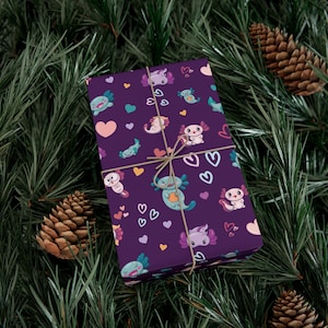 Cute Axolotl wrapping paper, Purple Gift wrap, Axolotl Birthday Party, Axolotl Gift Packaging, Kids Wrapping Paper Axolotl Gifts 画像 9