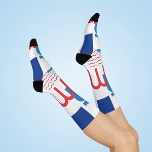 American Socks, 4th of July crew socks, geometric pattern USA flag,  patriotic socks for Independence Day Fourth of July