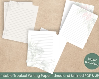 Printable Tropical Houseplant Floral Stationery, Monstera, Anthurium, Hawaiian Letter Writing Paper, Lined Unlined, Journal, A4 A5 US Letter