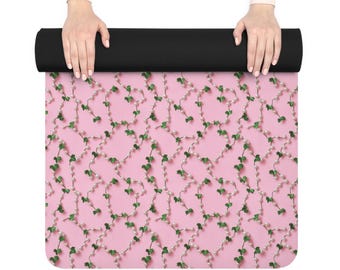 Pearls and Ivy Pink Yoga Mat, Rubber Pilates Mat, Pink Green Sorority Gift,Fitness Mat, Yoga Lover Gift, Home Gym Essential, Mindfulness