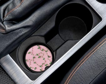 Pink and Green Car Coaster with Pearls and Ivy, Soapstone Drink Coaster, Housewarming Gift, Sorority Probate Gift, Graduation Gift