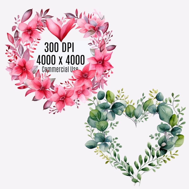 Botanical Floral Heart Frame PNG, Watercolor Valentine Heart Wreath ...