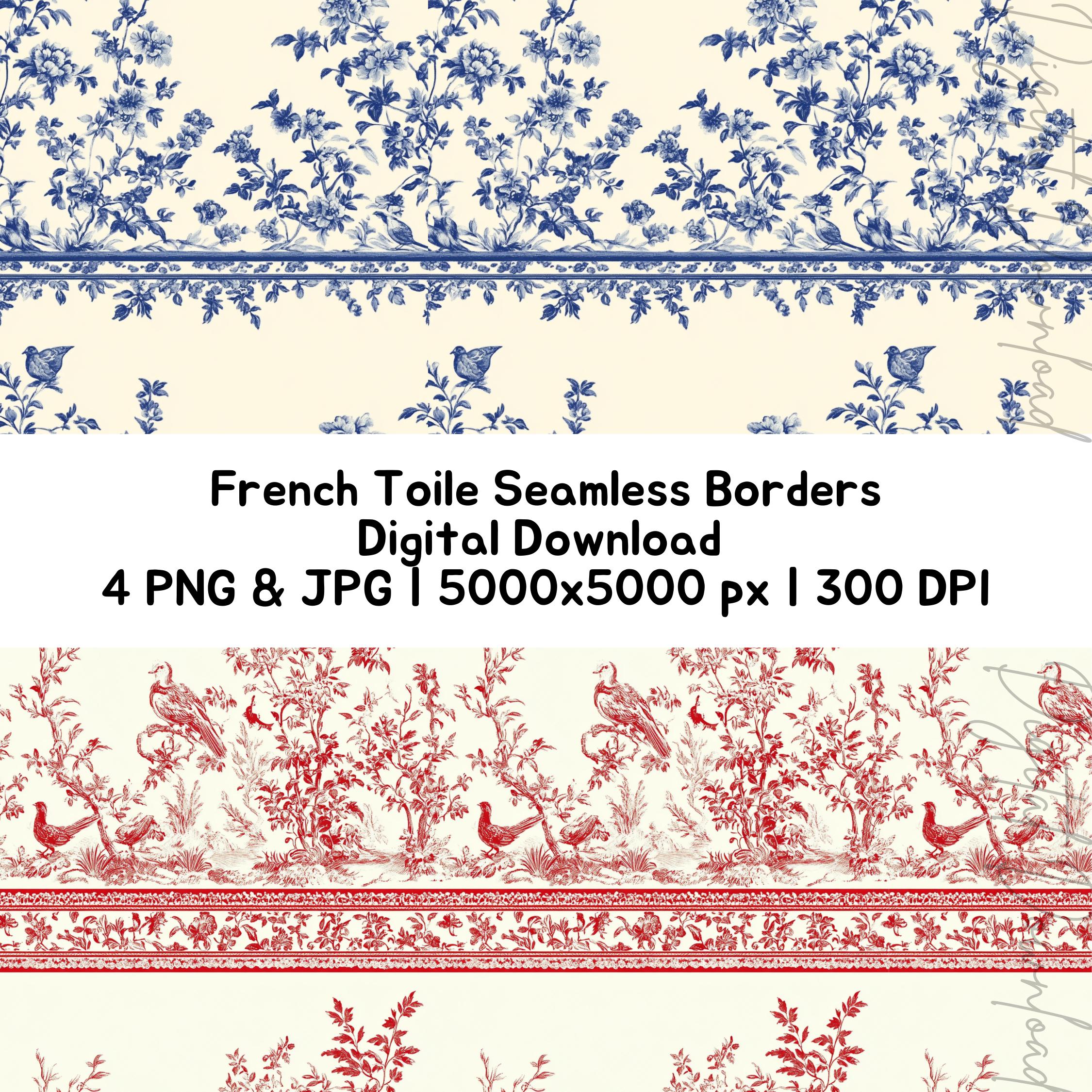 Toile Pattern Border Toile De Jouy Seamless Pattern, Red Toile, Blue Toile, Vintage French ...