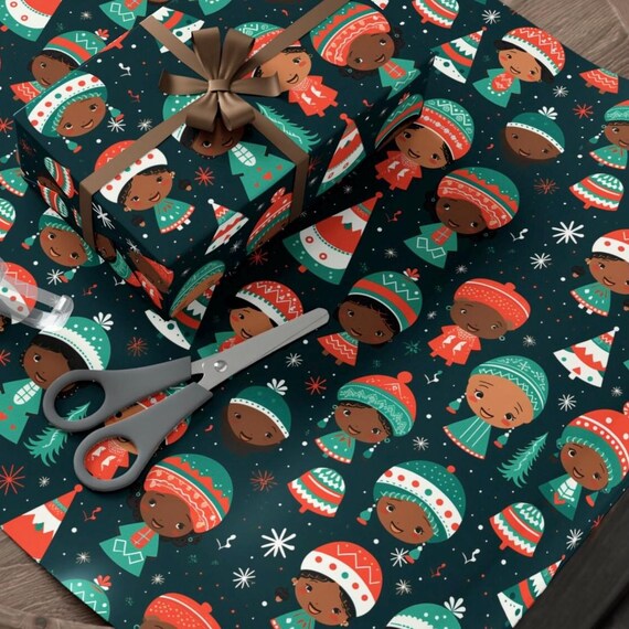 African American Kids Gift wrap, Afrocentric Holiday Wrapping Paper, Kwanzaa Gift, Ethnic African Gift wrap, Diverse Multicultural Scrapbook