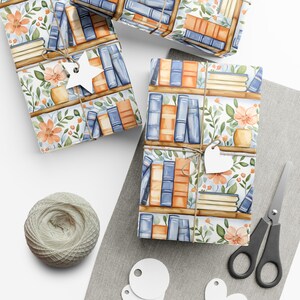 Book Lover Wrapping paper, Bookworm Gift Wrap, Bookish, Literature, Librarian, Books on a Shelf, Botanical, Floral Birthday Gift Wrap image 7