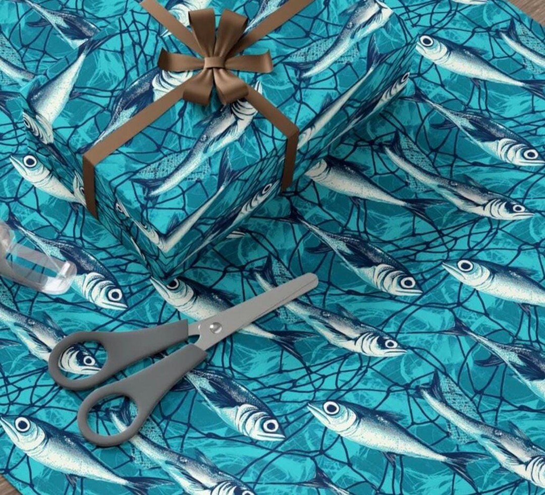 Fish Wrapping Paper | Blue Fisherman Theme Gift Wrap - Etsy