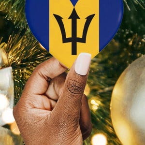 Barbados Ornament, Bajan Flag Christmas Tree Decor, Barbadian Tourist Ceramic Keepsake, Caribbean Island Travel, West Indies Gift Souvenir
