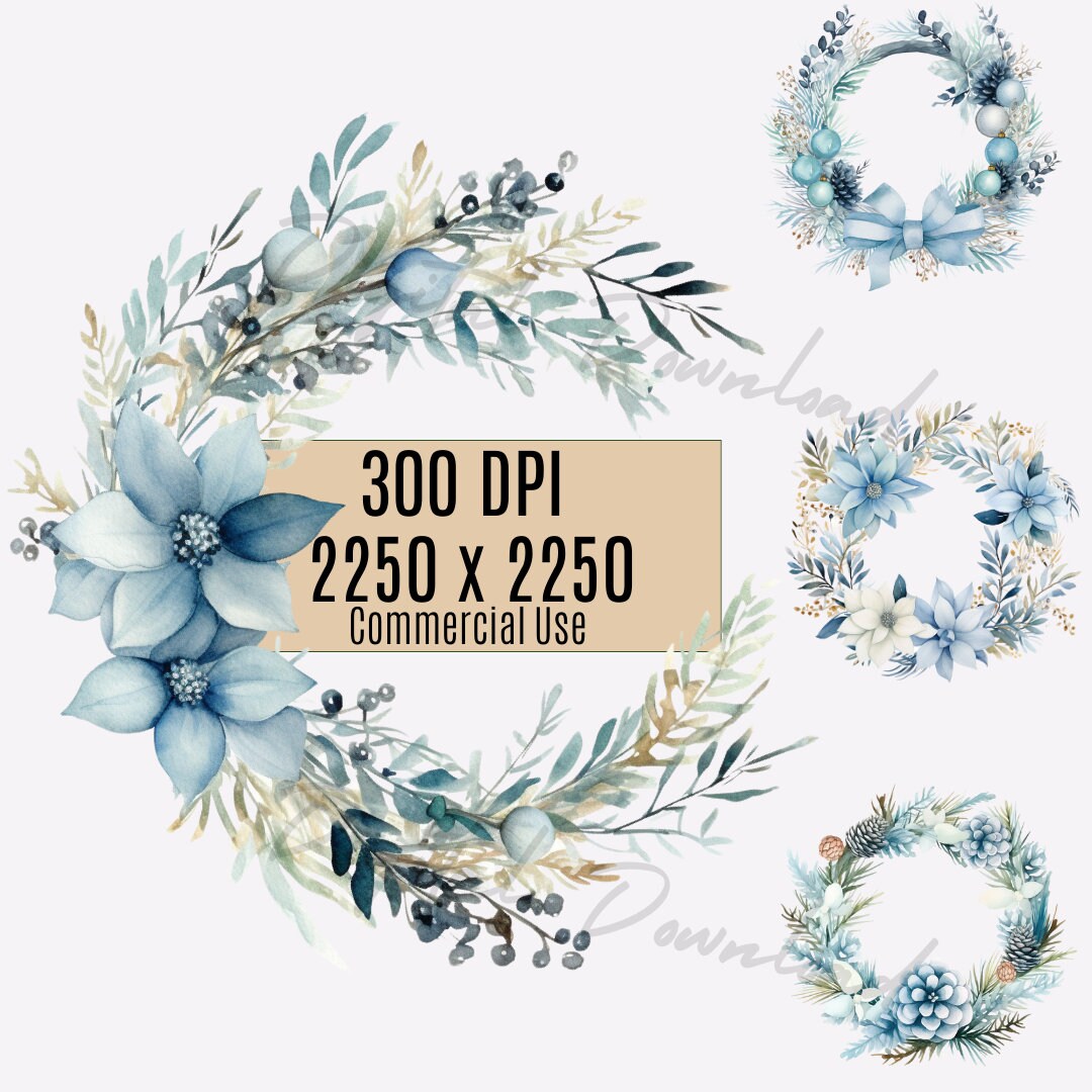 Watercolor Wreath Clipart PNG Bundle, Neutral Color, Pastel Pink, Blue ...