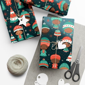 Papel de regalo para niños afroamericanos, papel de regalo navideño afrocentrista, regalo de Kwanzaa, papel de regalo étnico africano, álbum de recortes multicultural diverso imagen 12