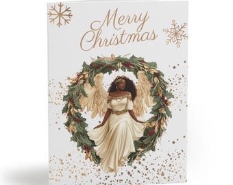 African American Christmas Card, Black Woman Merry Christmas, Glamorous Angel Greeting Card Set, Holiday Cards, Ethnic Religious Xmas Cards