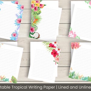 Carta da lettere hawaiana, carta da lettere con fiori tropicali, pagine floreali colorate, diario estivo, appunti, elenchi, a righe, non a righe, A4 A5 US Letter