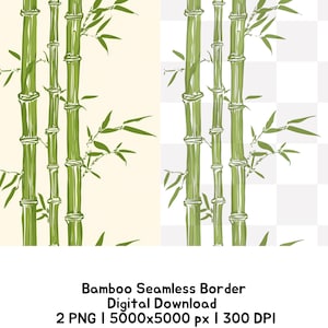 Bamboo Border Clipart, Seamless Pattern Transparent PNG, Asian Botanical Floral Border, Nursery Design, Digital Download, Commercial Use
