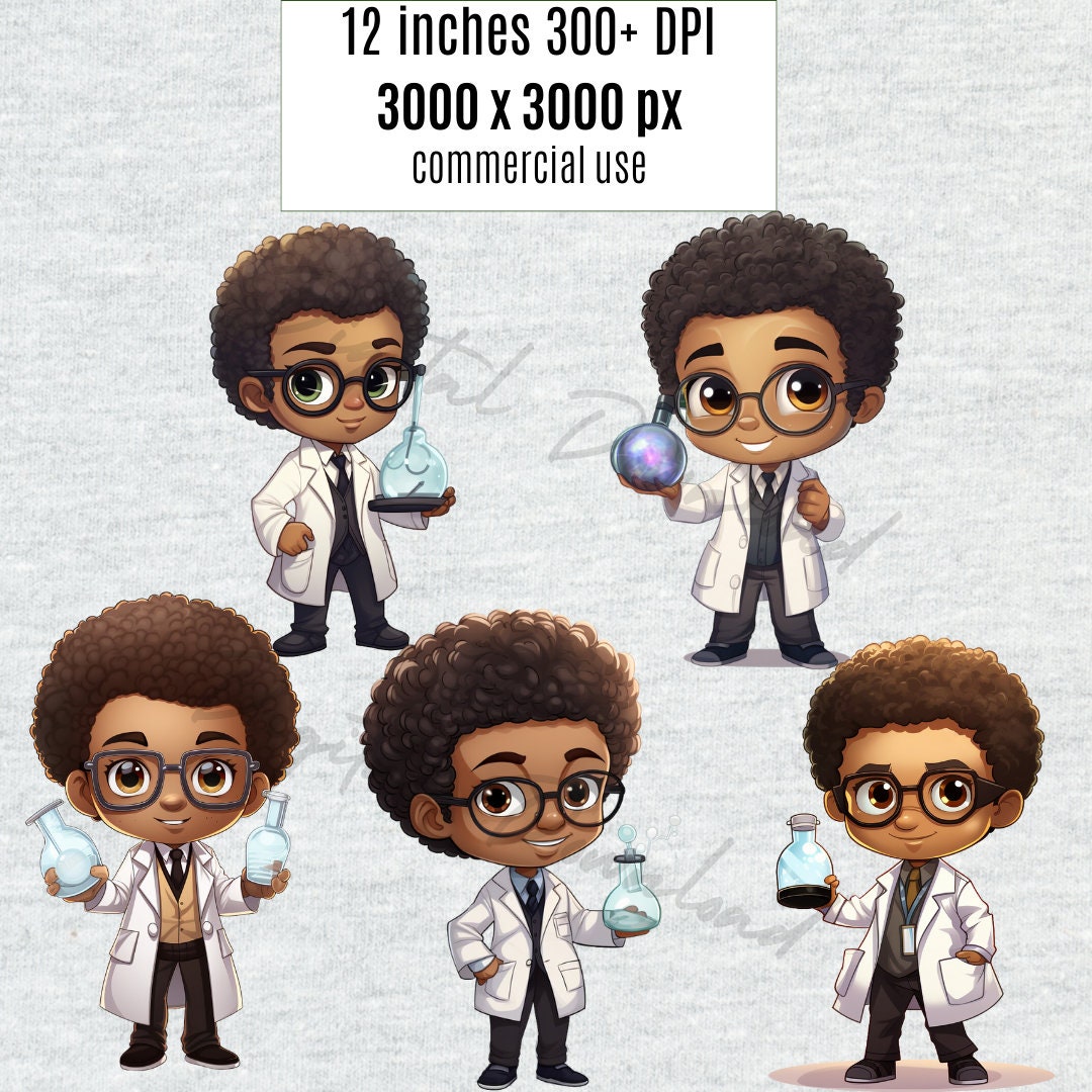 Black Boys in Science Clipart, African American Kid Scientist PNG, STEM ...