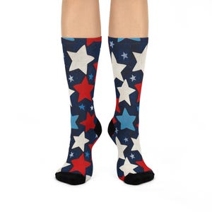 Red White and Blue Stars Crew Socks, 4th of July Independence Day Fashion, Veterans Day Patriotic Footwear, USA Socks