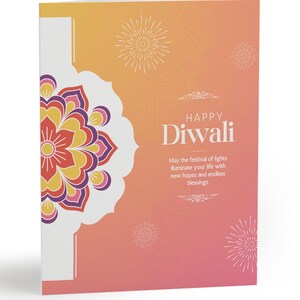 Carte Happy Diwali, carte de voeux Divali, invitation à la Fête des lumières, bénédiction de Deepavali, intérieur vierge, enveloppes blanches incluses