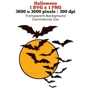 Halloween PNG, Bats SVG, Flying Bats and Full Moon Clipart, Spooky Season SVG, Sublimation Digital Design, fall sublimation, fall png
