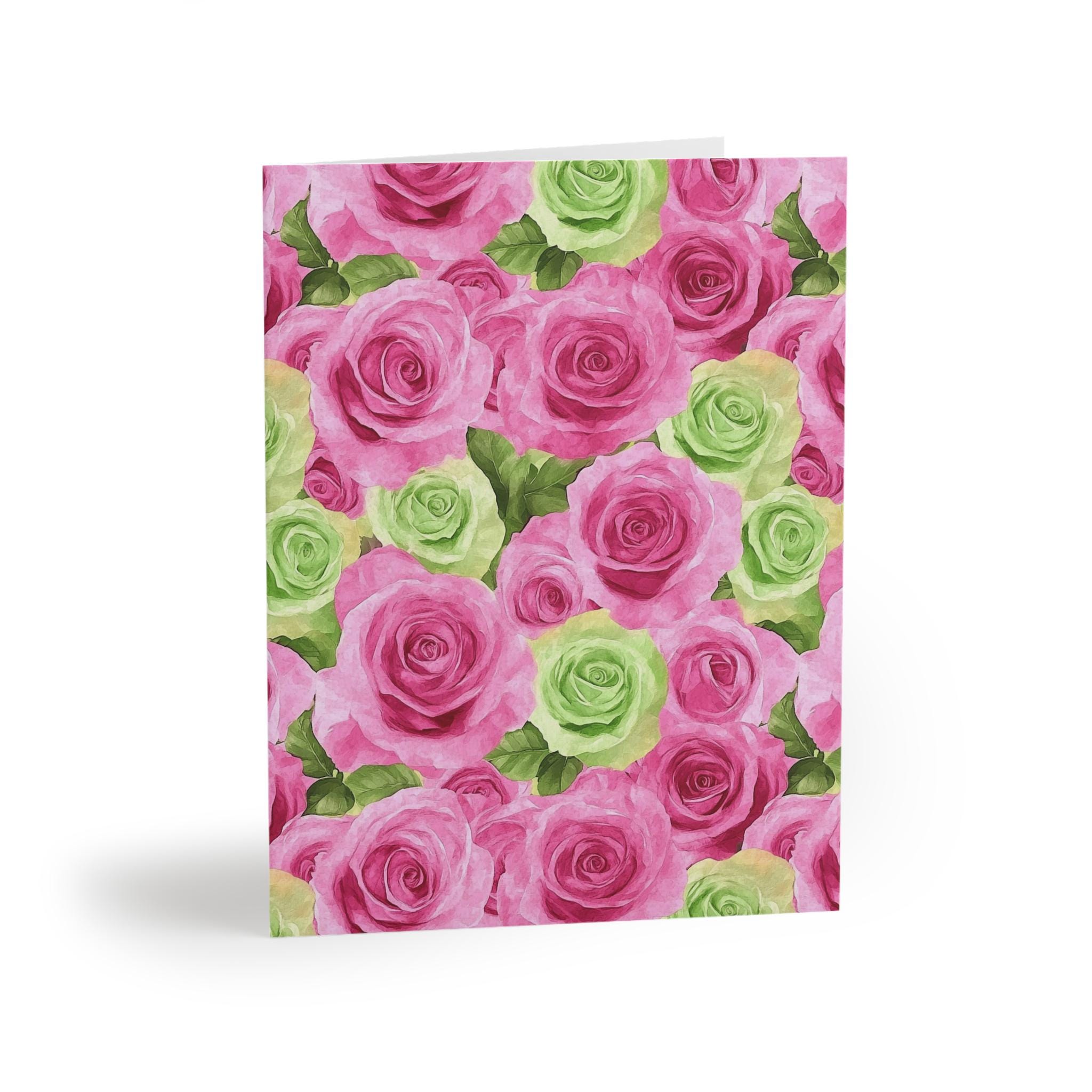 Watercolor Pink and Green Roses Greeting Card Set, AKA Inspired ...