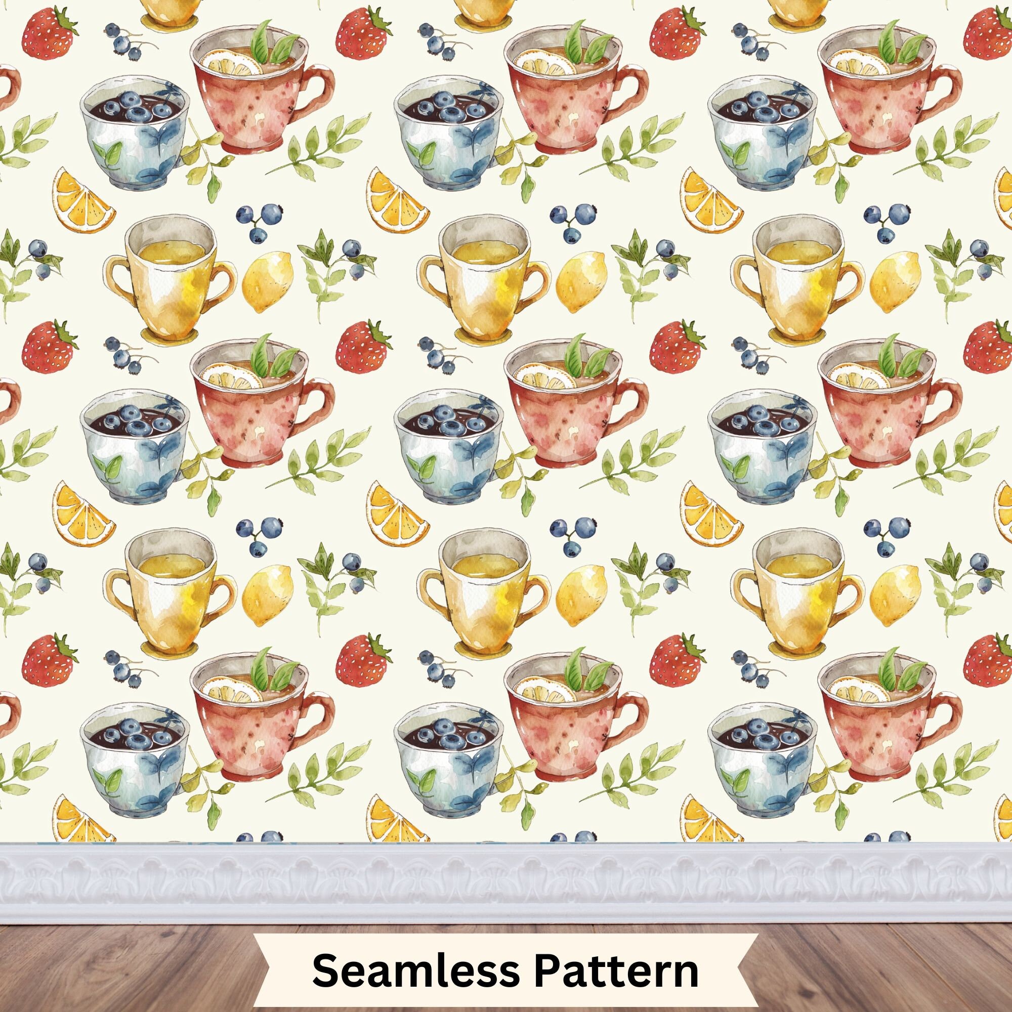 Botanical Background, Tea Digital Paper Pack, Kitchen Fabric Pattern ...