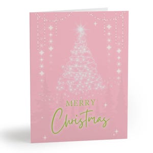 Jeu de cartes de Noël roses et vertes, carte de voeux de joyeux Noël, inspiration HBCU sorority, papeterie de vacances, intérieur vierge, enveloppe blanche