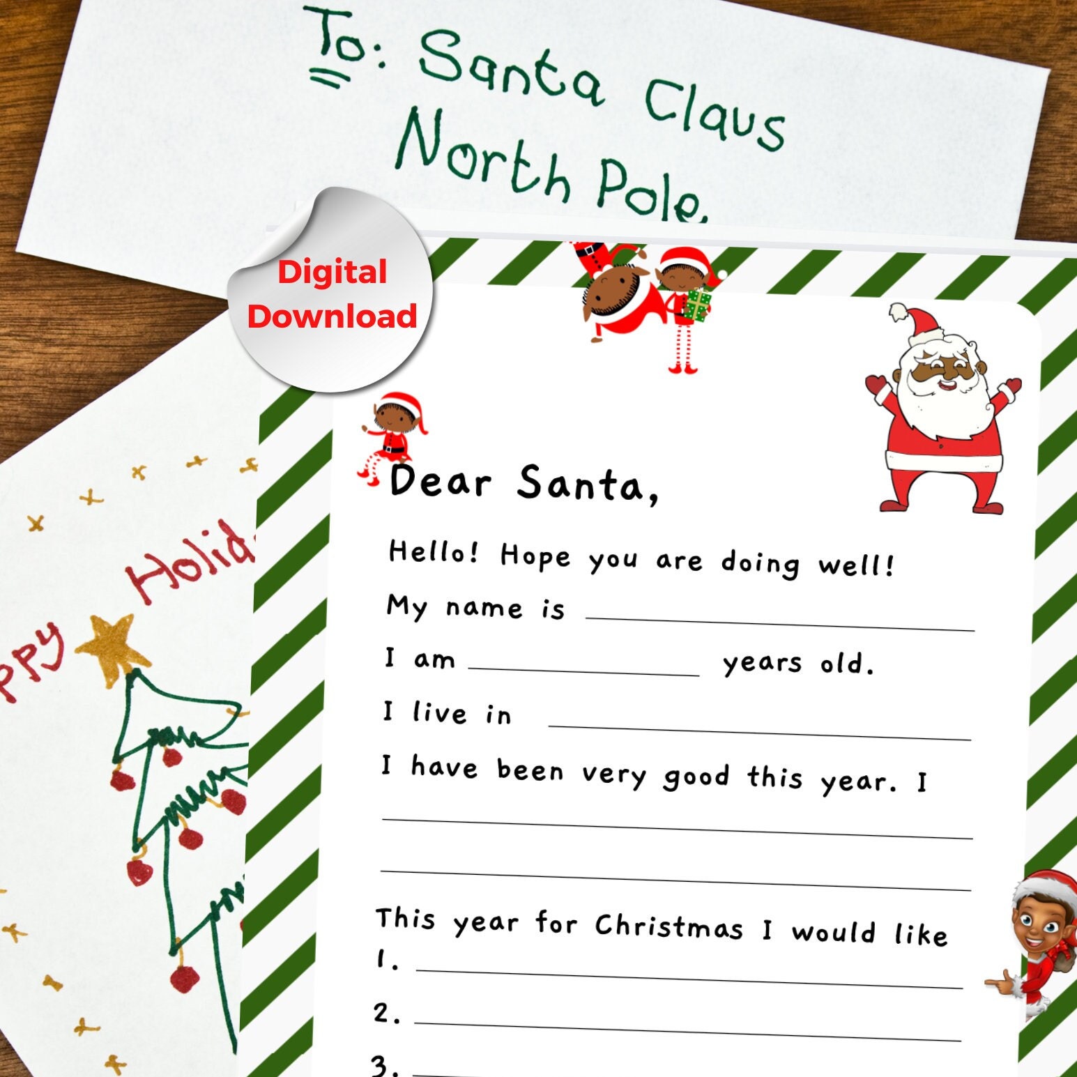 Letter to Santa Printable, Black Kids Santa Letter, Black Santa Claus ...