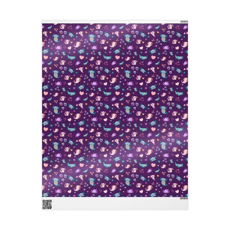 Cute Axolotl wrapping paper, Purple Gift wrap, Axolotl Birthday Party, Axolotl Gift Packaging, Kids Wrapping Paper Axolotl Gifts 画像 12