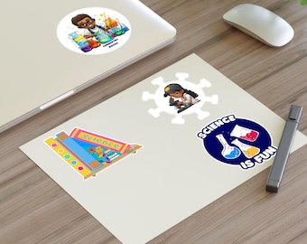Black kids in Science Stickers, STEM sticker sheet, Science Chemistry Teacher Laptop water bottle sticker, science classroom