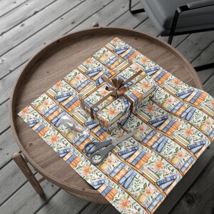 Book Lover Wrapping paper, Bookworm Gift Wrap, Bookish, Literature, Librarian, Books on a Shelf, Botanical, Floral Birthday Gift Wrap image 8