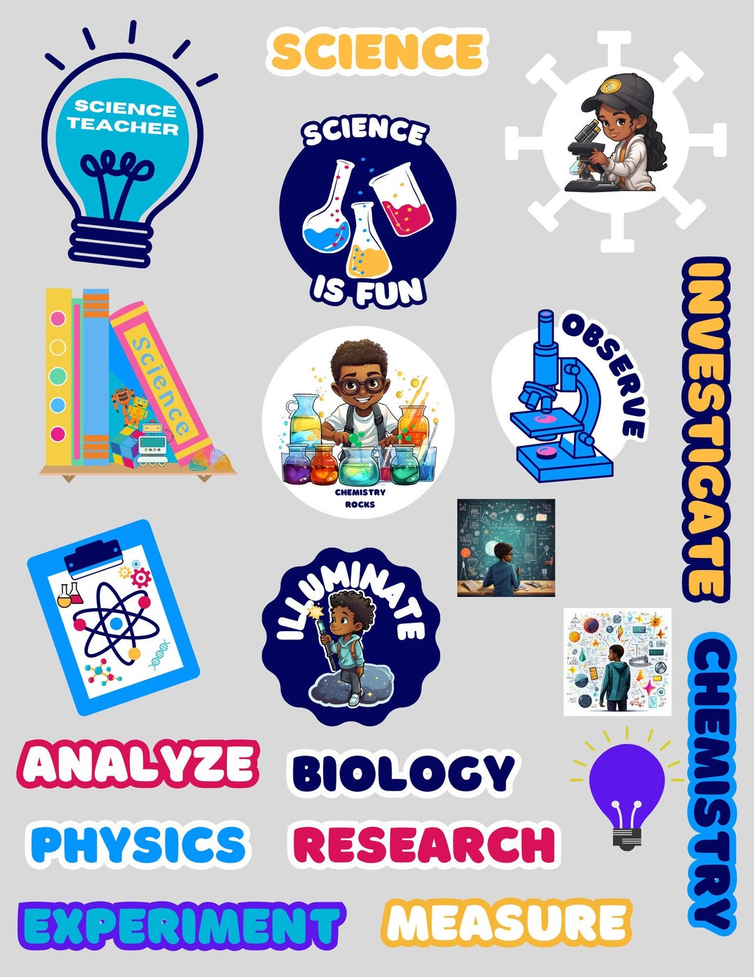 Science Teacher Printable Stickers, Science PNG SVG Clipart, Digital ...