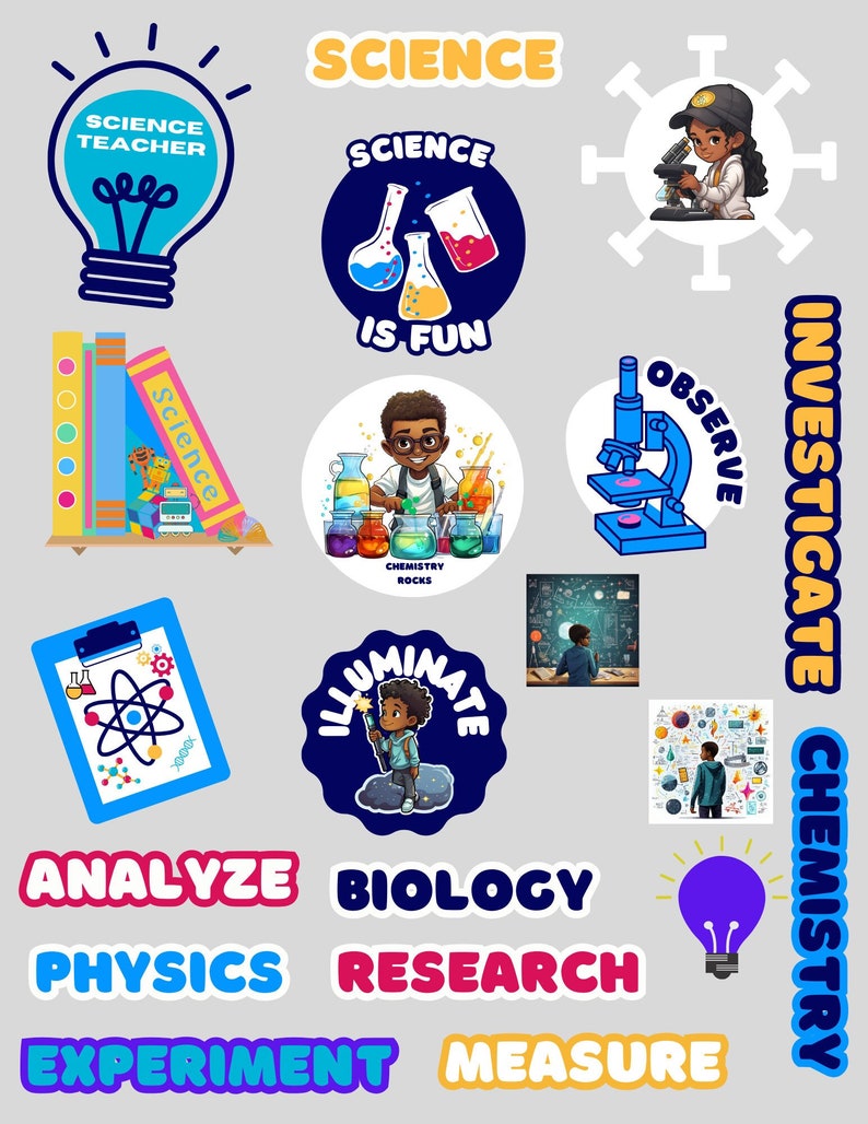 Physical Science Microscope Sticker Science Teacher Printable Stickers, Science PNG SVG Clipart, Digital ...