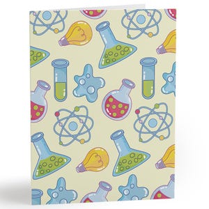 Cartes scientifiques, Illustrations mignonnes d'atomes, Béchers, Tubes à essai, Jeu de cartes de voeux pour professeur de sciences, Papeterie scientifique, Merci, Félicitations