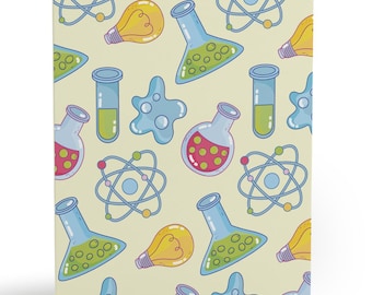 Science Cards, Cute Illustrations Atoms, Beakers, Test Tubes, Science Teacher Greeting Card Set, Scientist Stationery, Thank You, Congrats