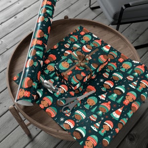 Papel de regalo para niños afroamericanos, papel de regalo navideño afrocentrista, regalo de Kwanzaa, papel de regalo étnico africano, álbum de recortes multicultural diverso imagen 10
