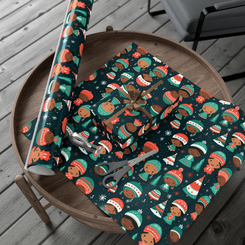 Papel de regalo para niños afroamericanos, papel de regalo navideño afrocentrista, regalo de Kwanzaa, papel de regalo étnico africano, álbum de recortes multicultural diverso imagen 10