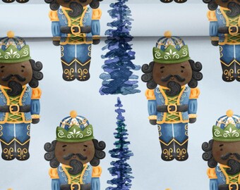 Black Nutcracker Wrapping Paper, Blue African American Christmas Gift wrap, Afrocentric Nutcracker, African, Ethnic Gift Wrap Holidays