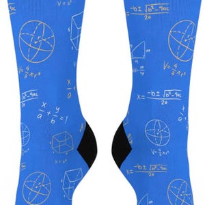 Math Socks | Blue and Yellow Calculus Crew Socks | Mathematics Gift | Geeky Nerdy Stocking Stuffer | Teacher Present |Back to School